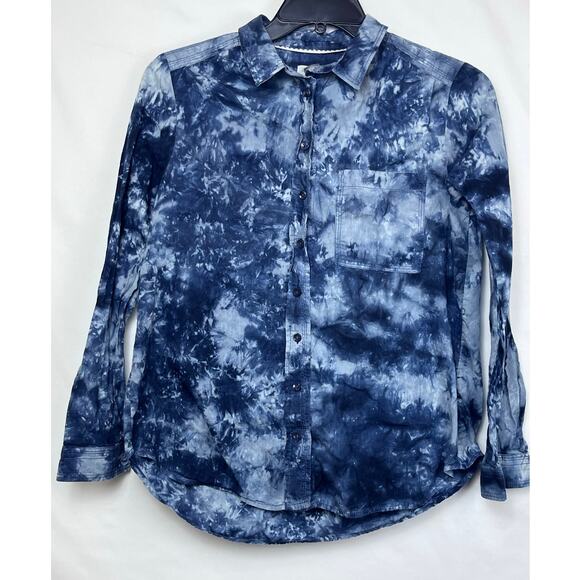 Pilcro Women's Size Medium Blue Tie Dye Long Sleeve Button Up Blouse Shirt Top - Picture 1 of 8
